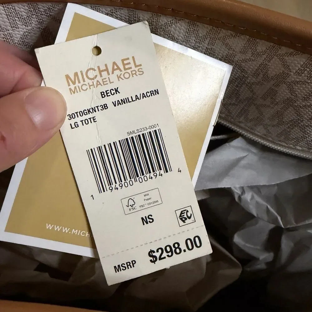MICHAEL KORS Beck Signature Convertible Tote Bag Vanilla 30T0GKNT1B